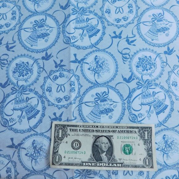 Wedding Free Spirit Fabric Blue-Gray Cotton Floral Rings Lilies Bells, 2+ Yd NEW - Picture 2 of 9